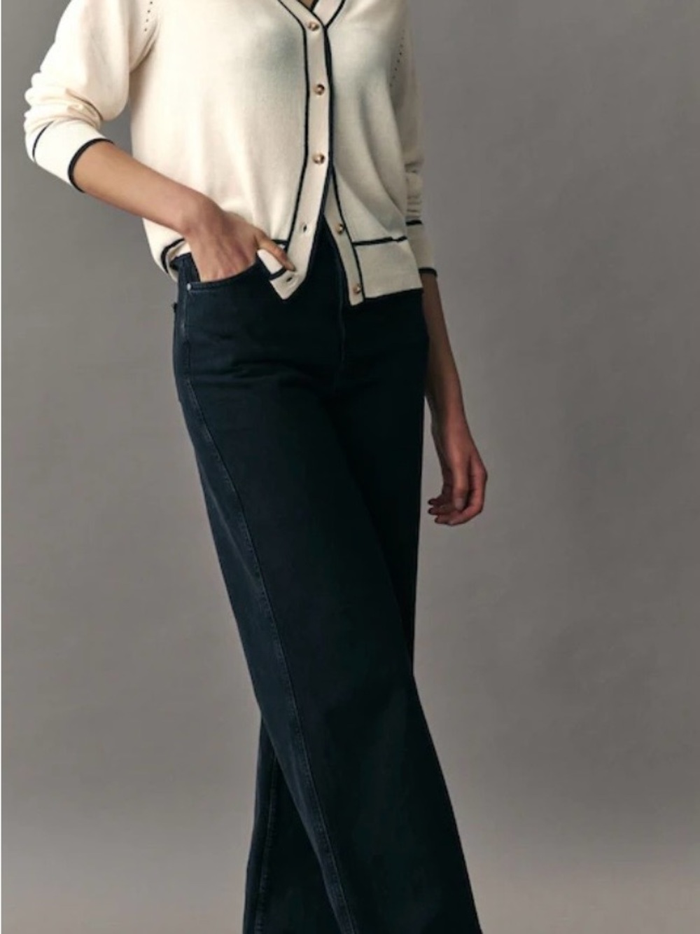 Adrianna Papell Cream Cardigan with Black Trim